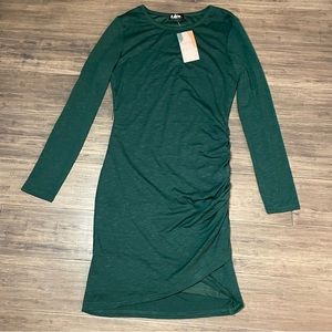 BTFBM Dress Women's Forest Green Long Sleeve Size Small Scrunched waist NWT